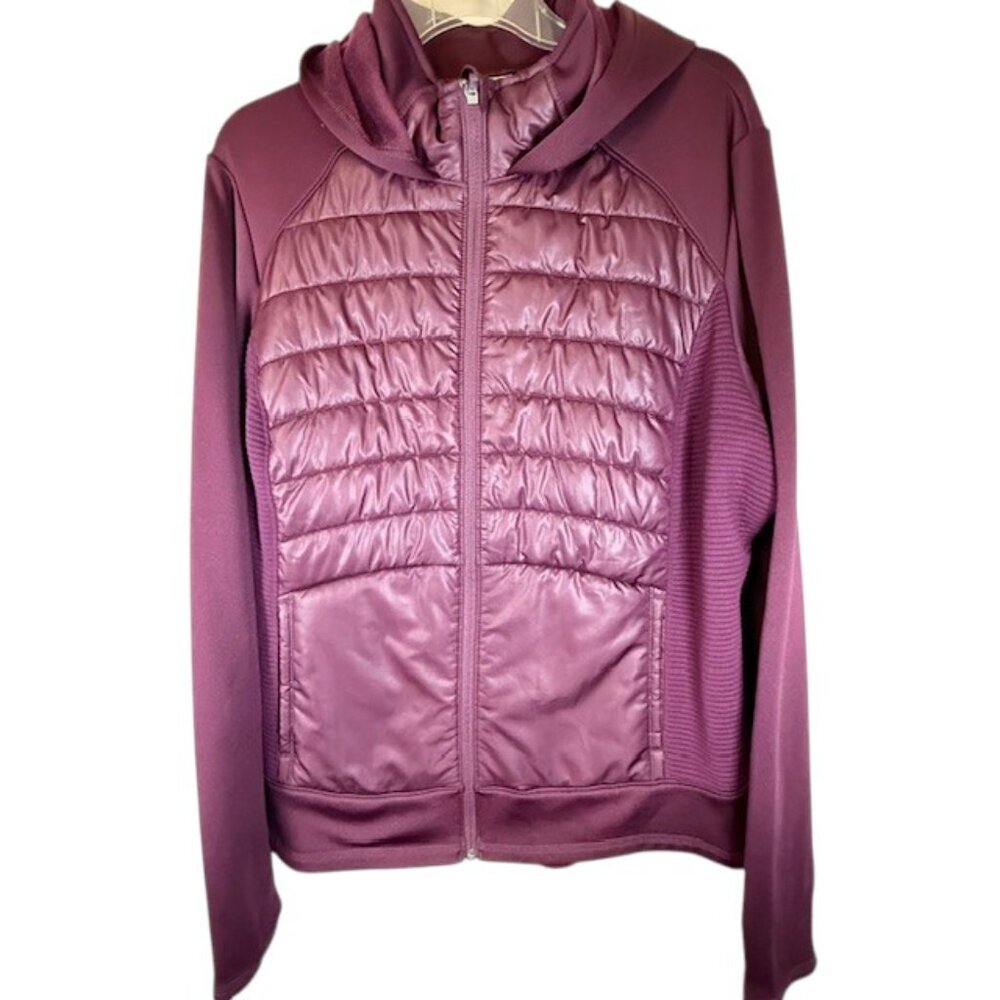 Tek Gear Dark Plum Quilted Front Hooded Mixed Media Jacket Size 2X